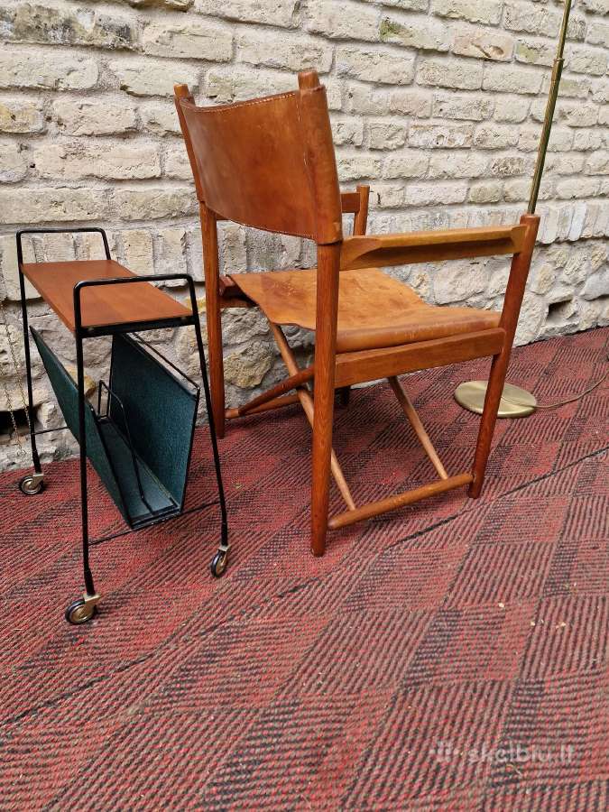 Vintažinė mid century ąžuolo/odos "safari" kėdė - nuotraukos Nr. 15
