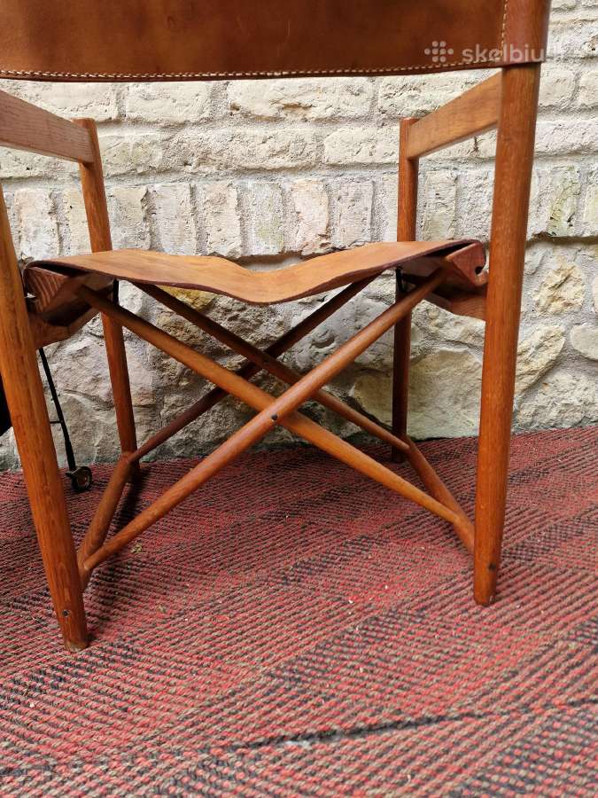 Vintažinė mid century ąžuolo/odos "safari" kėdė - nuotraukos Nr. 17