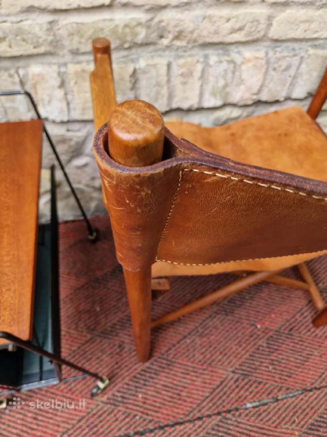 Vintažinė mid century ąžuolo/odos "safari" kėdė - nuotraukos Nr. 18