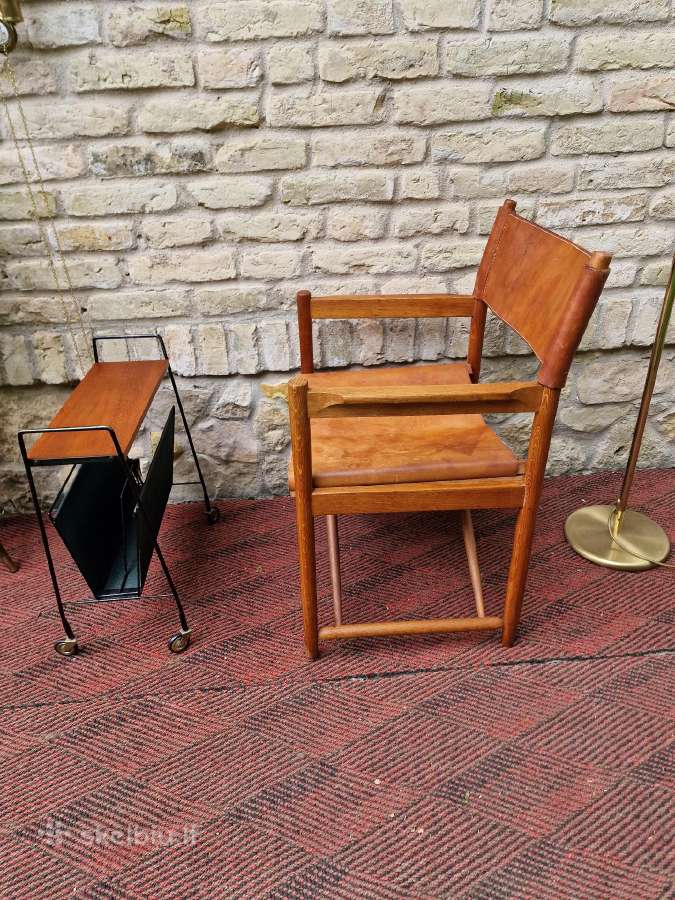 Vintažinė mid century ąžuolo/odos "safari" kėdė - nuotraukos Nr. 19