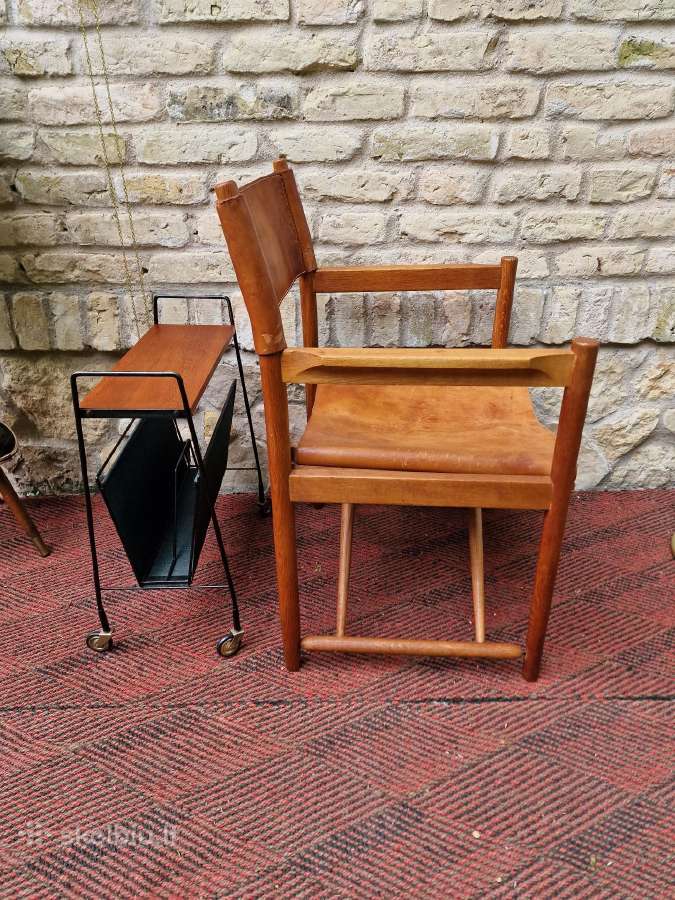 Vintažinė mid century ąžuolo/odos "safari" kėdė - nuotraukos Nr. 20