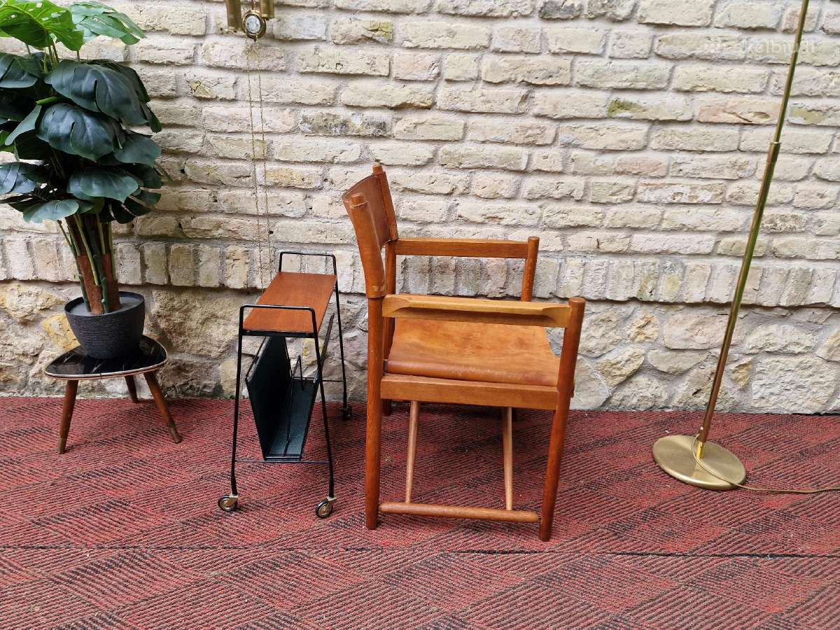Vintažinė mid century ąžuolo/odos "safari" kėdė - nuotraukos Nr. 21