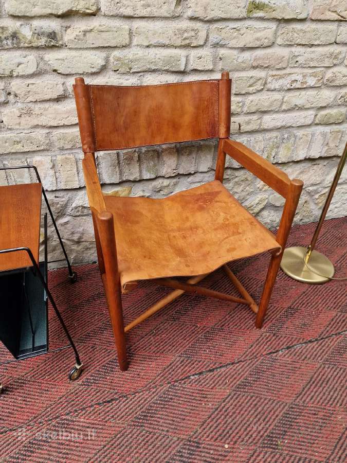 Vintažinė mid century ąžuolo/odos "safari" kėdė - nuotraukos Nr. 22