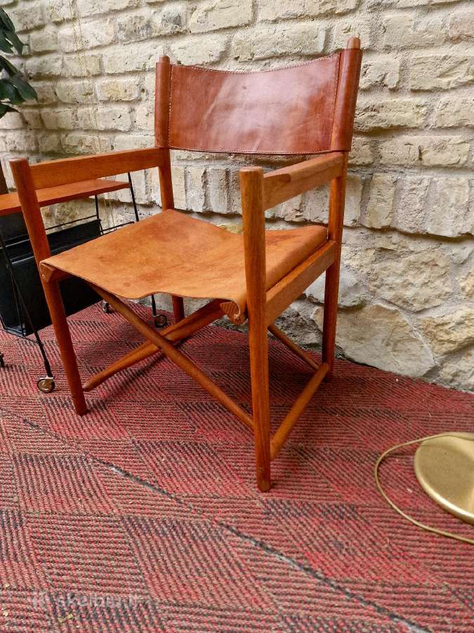 Vintažinė mid century ąžuolo/odos "safari" kėdė - nuotraukos Nr. 26