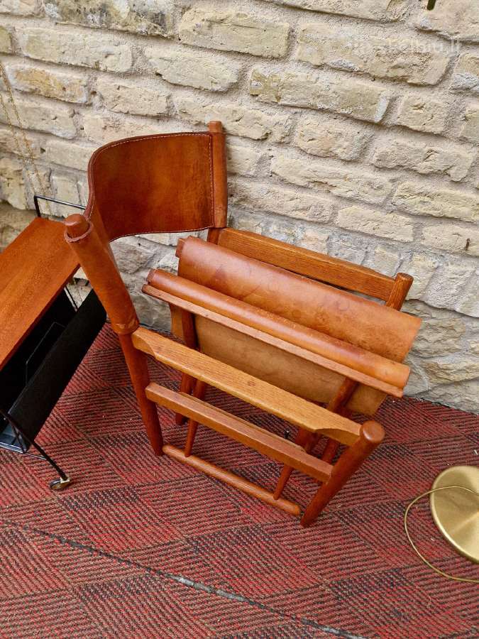 Vintažinė mid century ąžuolo/odos "safari" kėdė - nuotraukos Nr. 27