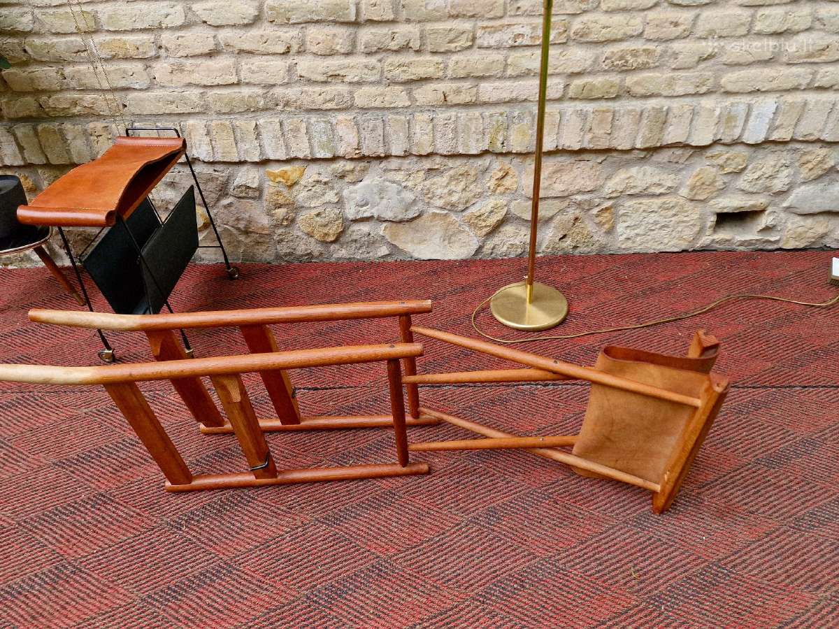 Vintažinė mid century ąžuolo/odos "safari" kėdė - nuotraukos Nr. 30