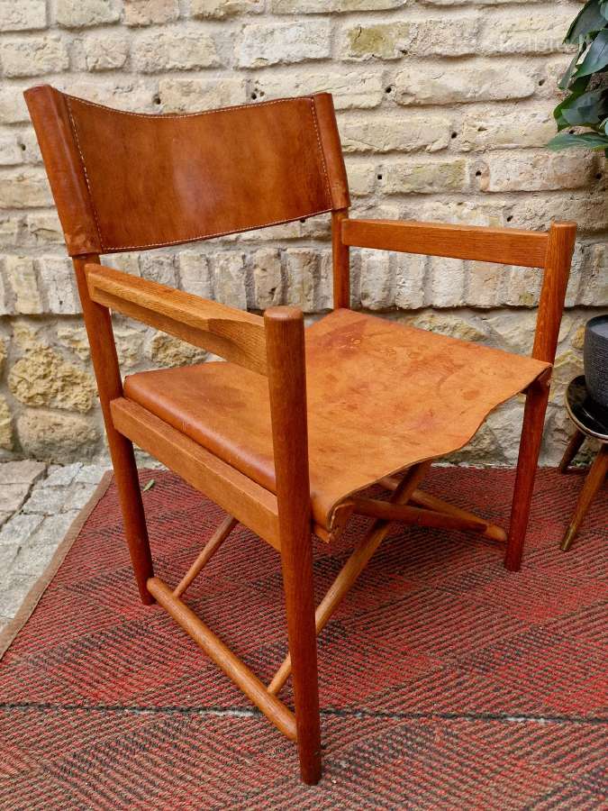 Vintažinė mid century ąžuolo/odos "safari" kėdė - nuotraukos Nr. 34