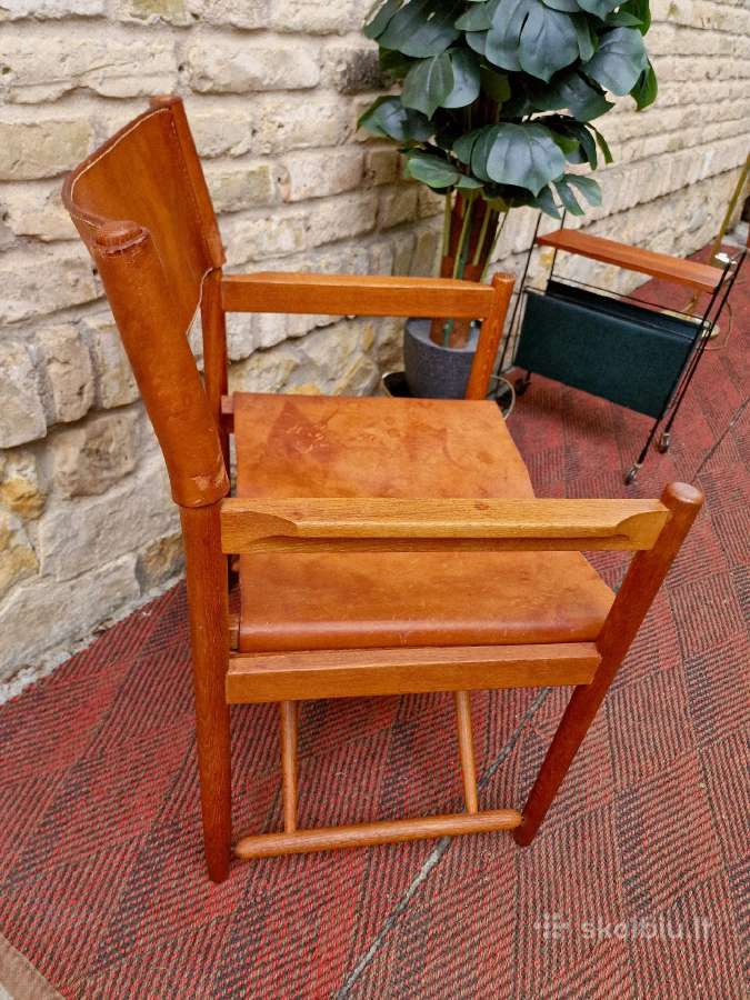 Vintažinė mid century ąžuolo/odos "safari" kėdė - nuotraukos Nr. 35