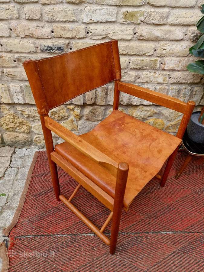 Vintažinė mid century ąžuolo/odos "safari" kėdė - nuotraukos Nr. 36