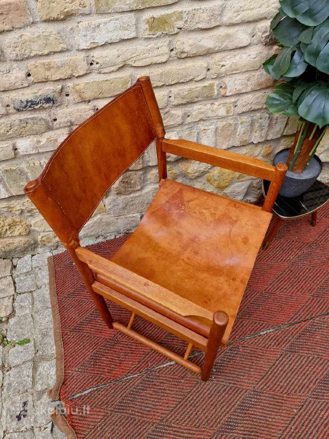 Vintažinė mid century ąžuolo/odos "safari" kėdė - nuotraukos Nr. 37