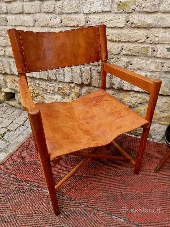 Vintažinė mid century ąžuolo/odos "safari" kėdė - nuotraukos Nr. 38