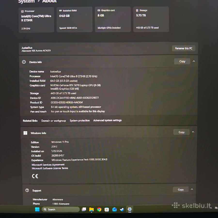 Alienware Aurora 16x 240hz/rtx 5070/64gb/4tb SSD - nuotraukos Nr. 4