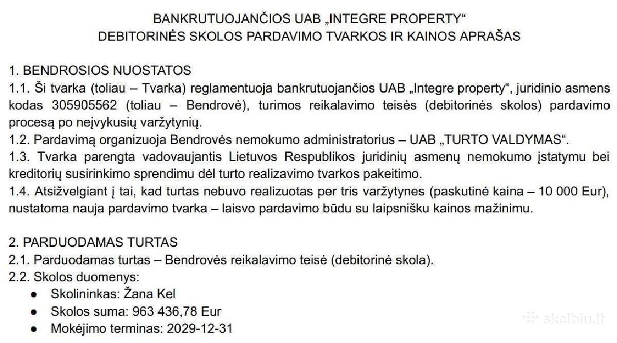 Buab „Integre property“ reikalavimo teisė į asmenį
