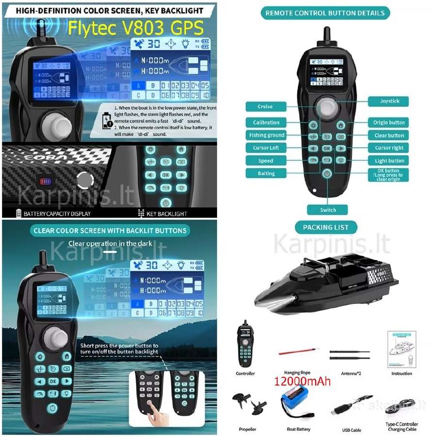 Flytec V803 GPS pašarų laivelis su GPS 200 taškų - nuotraukos Nr. 4