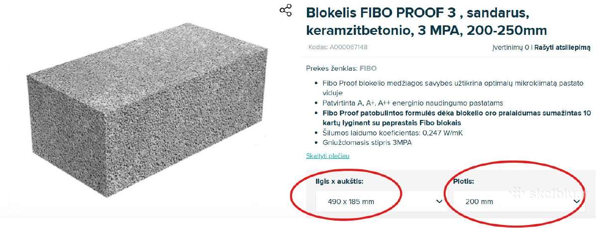 Fibo keramzitbetonio blokekeliai 3mpa. (2 m3)