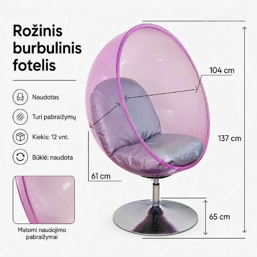 Rozinis burbulinis fotelis