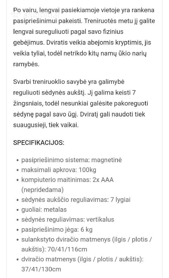 Sulankstomas dviratis treniruoklis six7fit - nuotraukos Nr. 4