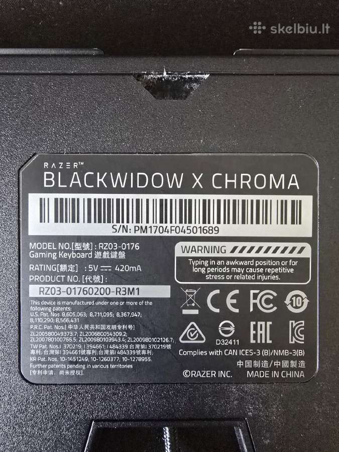 Blackwidow X Chroma mechaninė klaviatūra - nuotraukos Nr. 3