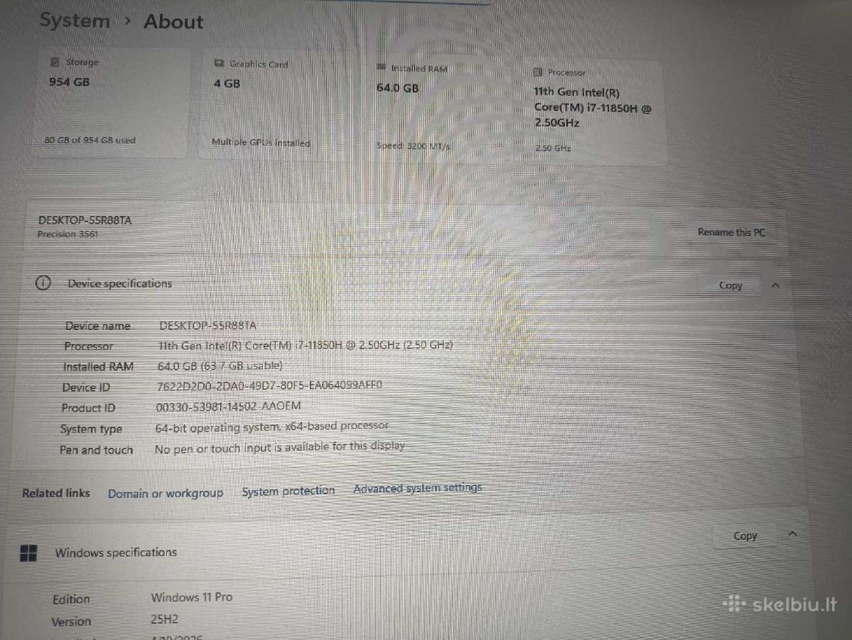 Precision i7-11850h 64gb 1tb SSD T1200 4gb 56% - nuotraukos Nr. 4