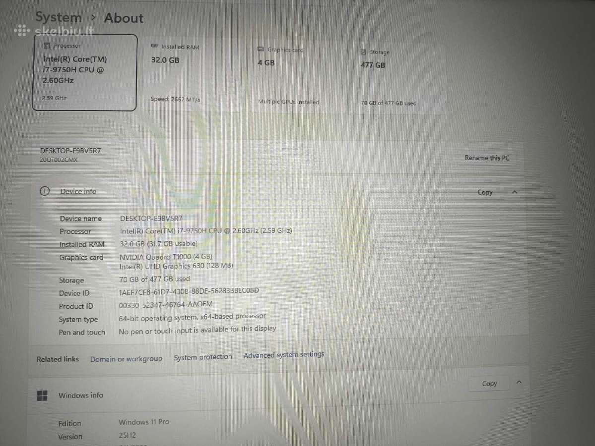 P1 Gen2 15.6 i7-9750h 32gb 512gb T1000 4gb 19% - nuotraukos Nr. 4