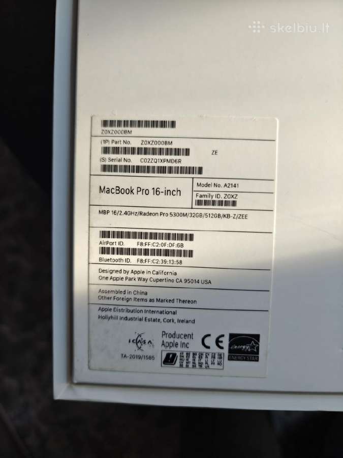 MacBook Pro 16" 2019 / i9 / 2.4ghz / 32gb / 512 GB - nuotraukos Nr. 8