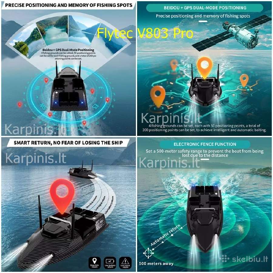 Flytec V803 Pro laivelis su GPS ir Echolotu 500 m - nuotraukos Nr. 7