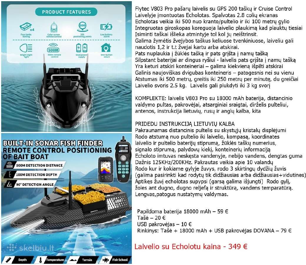 Flytec V803 Pro laivelis su GPS ir Echolotu 500 m - nuotraukos Nr. 10