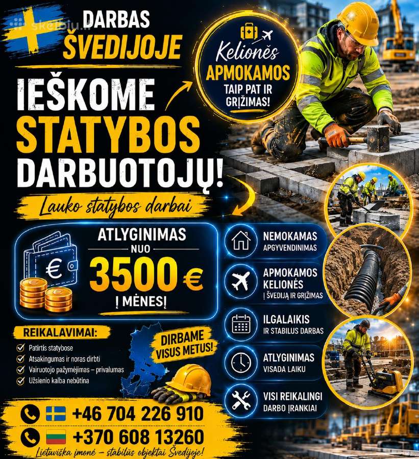 Darbas Švedijoje, lauko statybos darbams