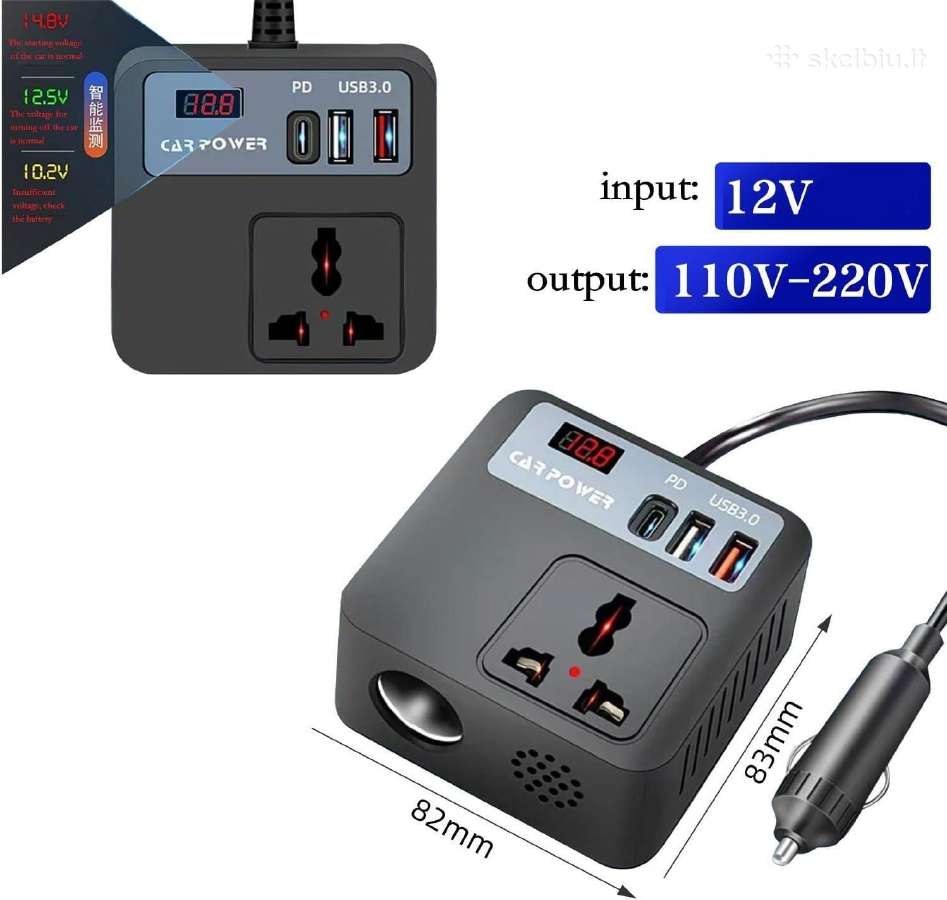 12v į 220v inverteris įtampos keitiklis 150w +Usb - nuotraukos Nr. 5