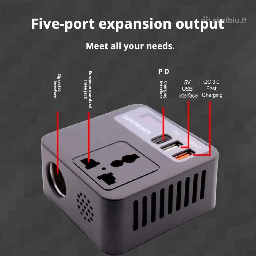 12v į 220v inverteris įtampos keitiklis 150w +Usb - nuotraukos Nr. 7