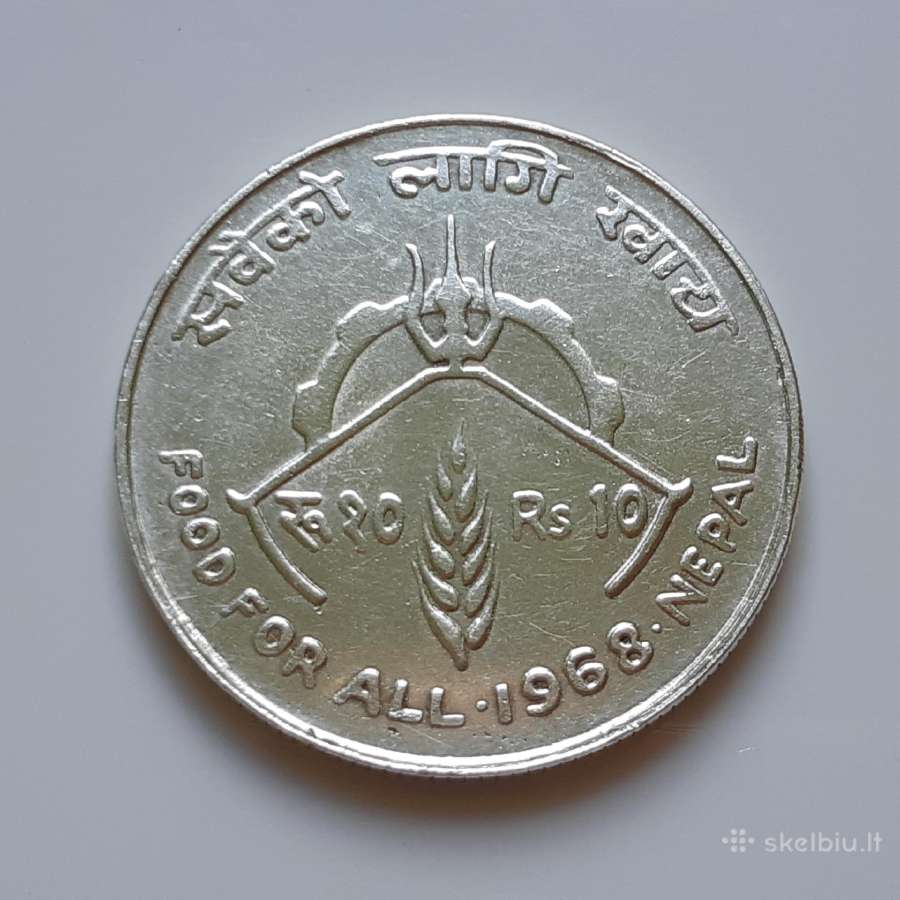 Nepalas 10 rupijų sidabras 1968