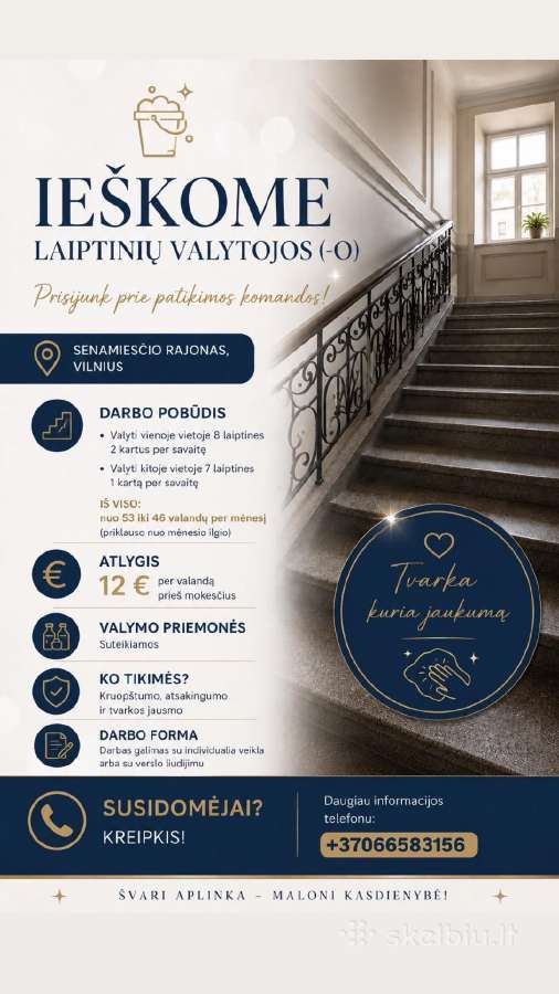 Ieškoma valytoja pastoviam darbui