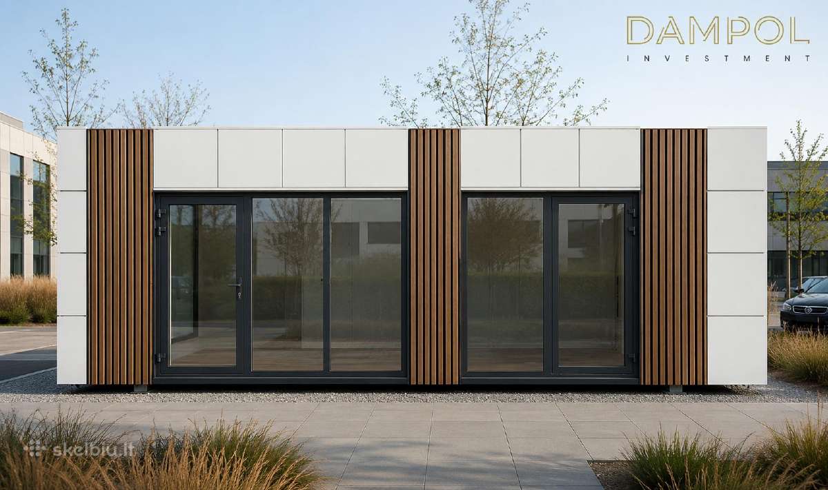 Modernus biuro modulis 8x3 m Dideli vitrininiai