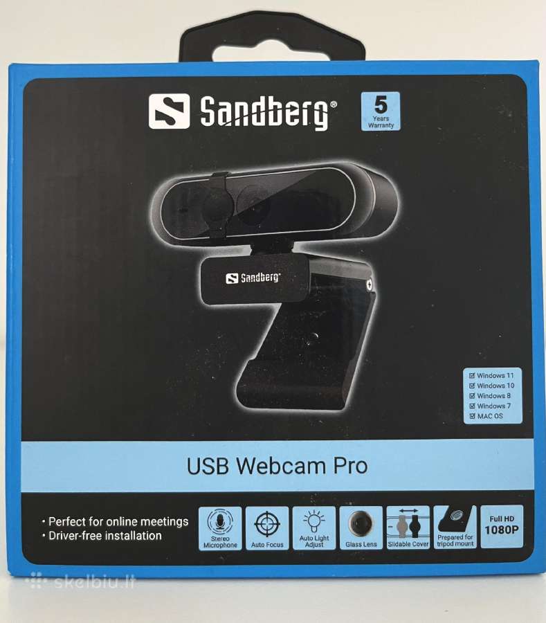 Sandberg Usb Webcam Pro, 1080p Full HD, 5mp, Black - nuotraukos Nr. 2