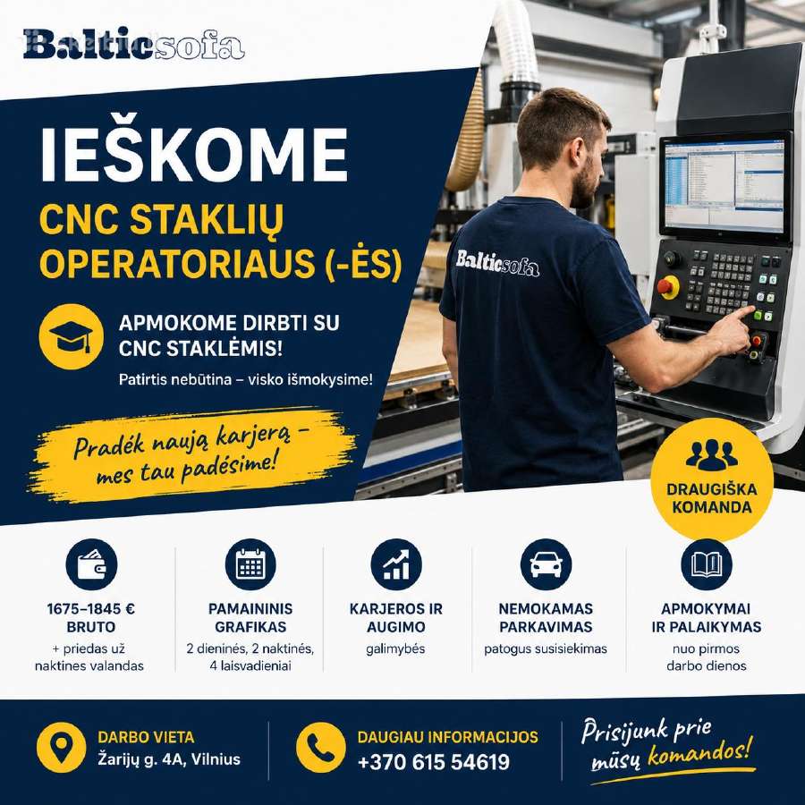 CNC medienos apdirbimo staklių operatorius (-ė) /
