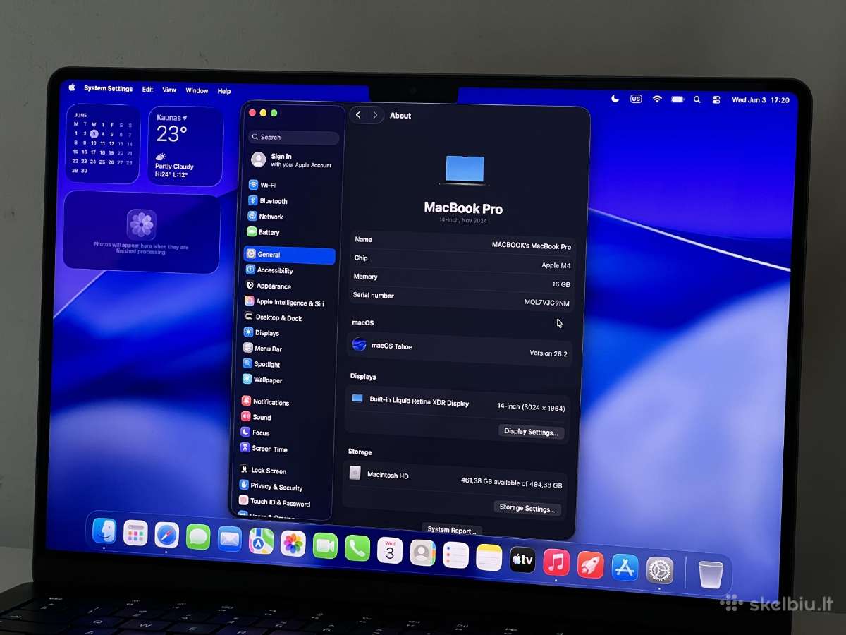 Parduodamas MacBook Pro 14 su Apple M4, Xdr 120hz. - nuotraukos Nr. 8