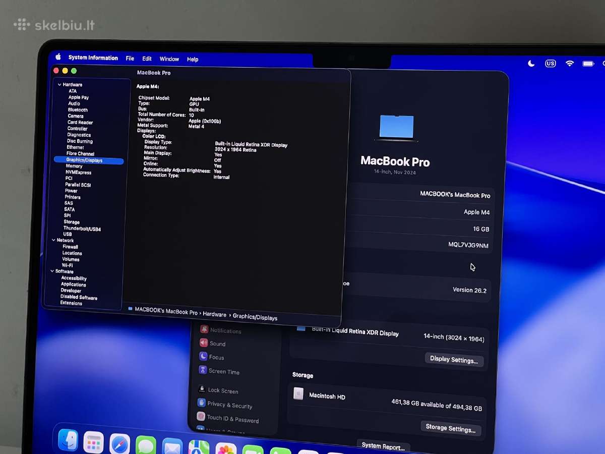 Parduodamas MacBook Pro 14 su Apple M4, Xdr 120hz. - nuotraukos Nr. 9