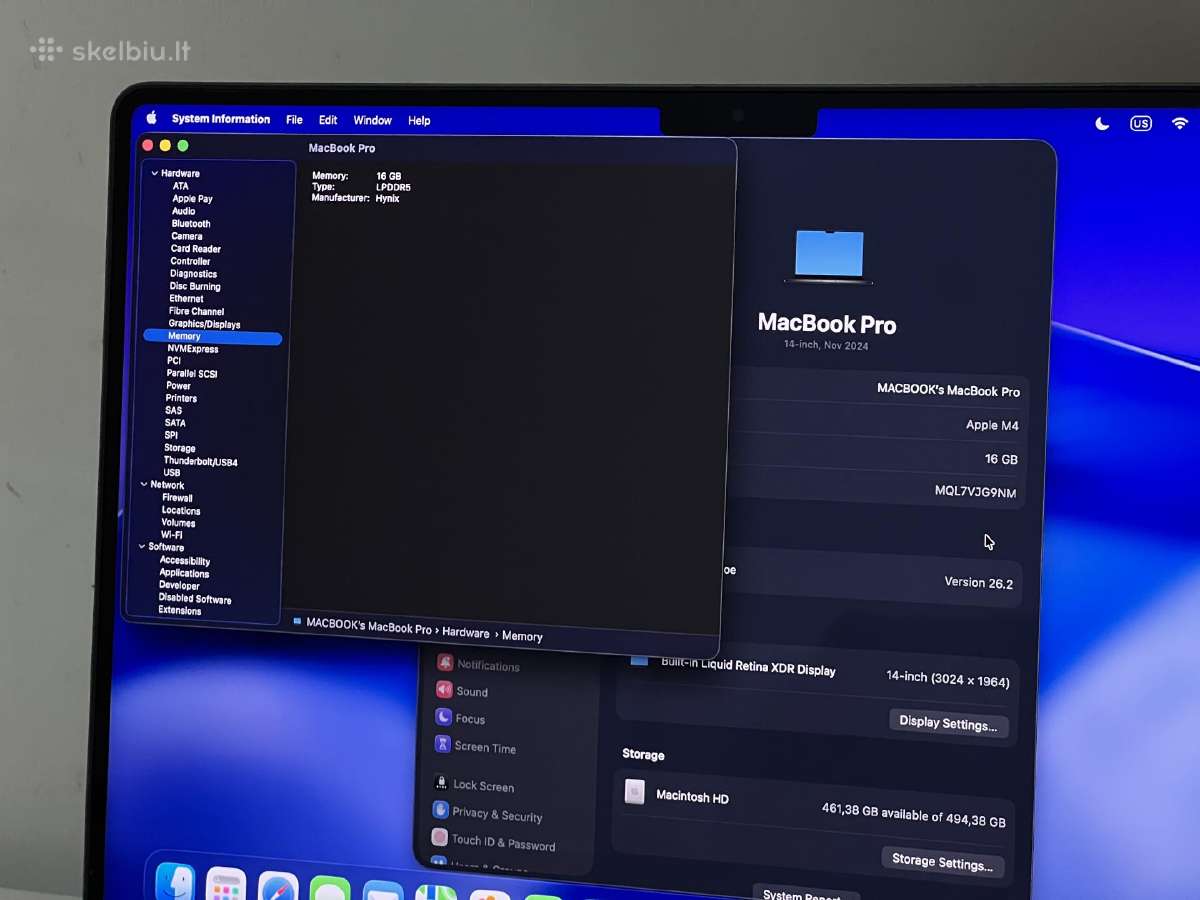 Parduodamas MacBook Pro 14 su Apple M4, Xdr 120hz. - nuotraukos Nr. 10