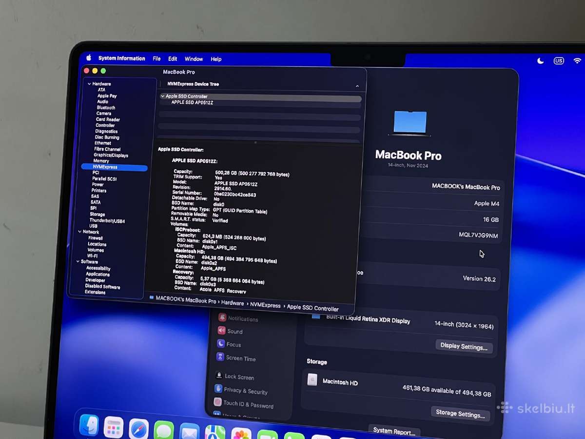 Parduodamas MacBook Pro 14 su Apple M4, Xdr 120hz. - nuotraukos Nr. 11