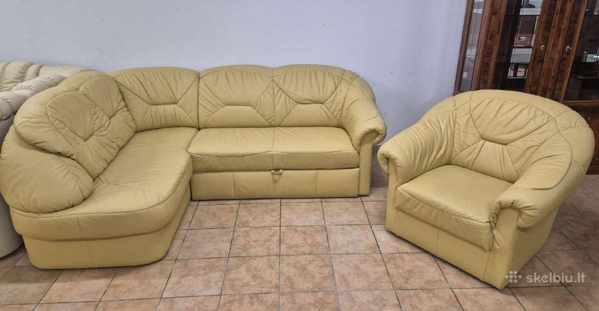 Vokiškas odinis miegamas kampas su foteliu