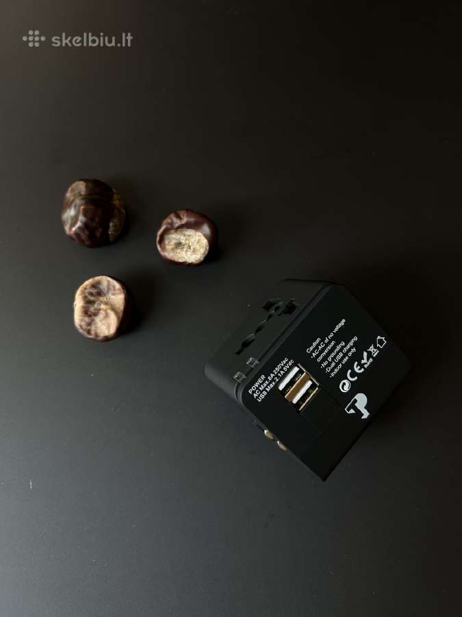 Universalus kelioniu adapteris su Usb. 2 Usb porta