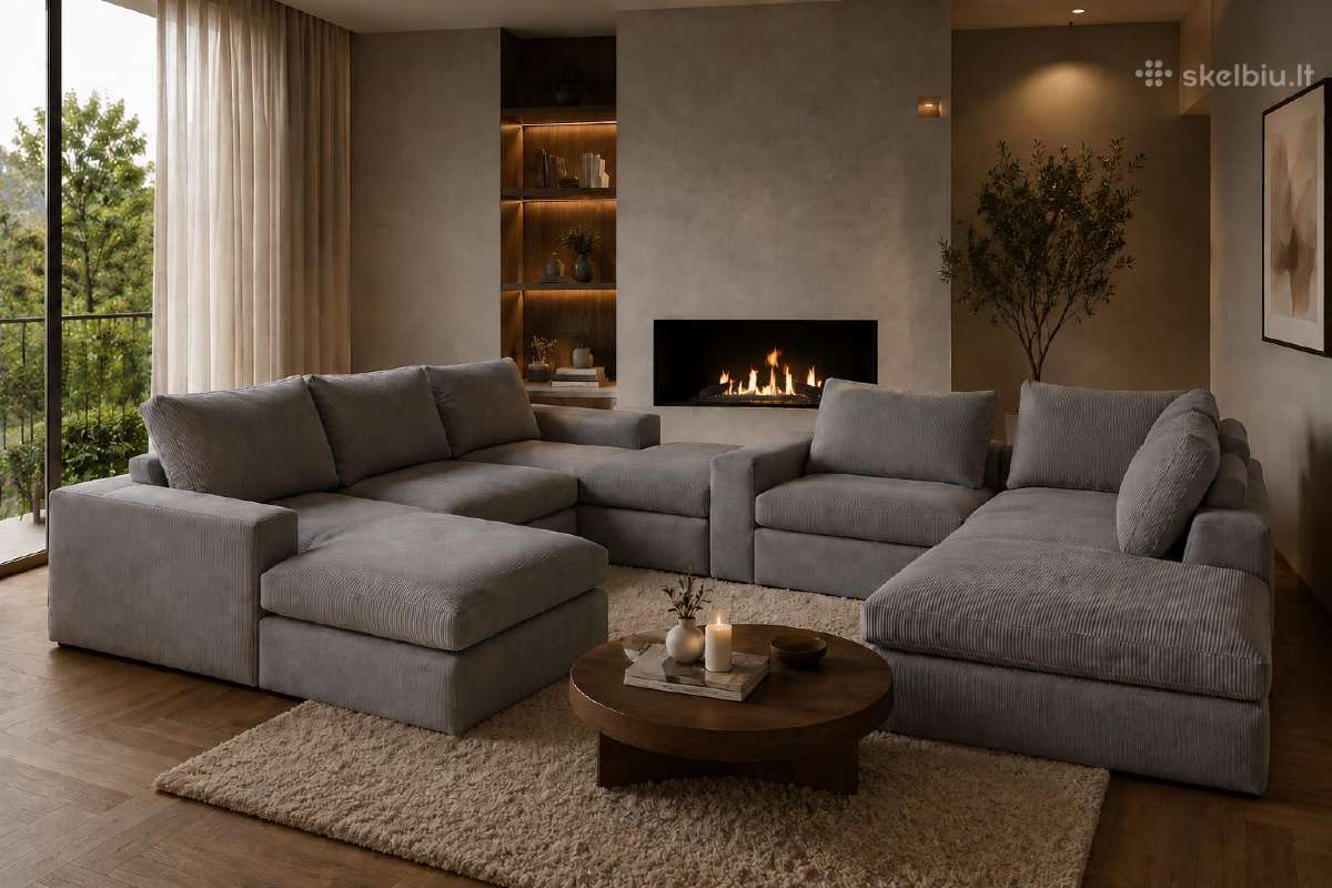 Modulinė L formos aksominė sofa, 321 * 368 * 81 cm