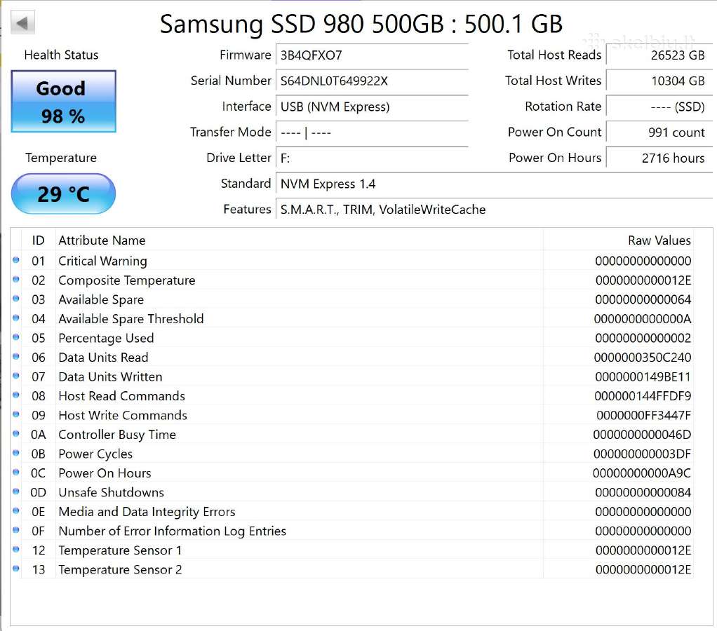 Samsung 980 500gb Pcie 3.0 M.2 Nvme - nuotraukos Nr. 3
