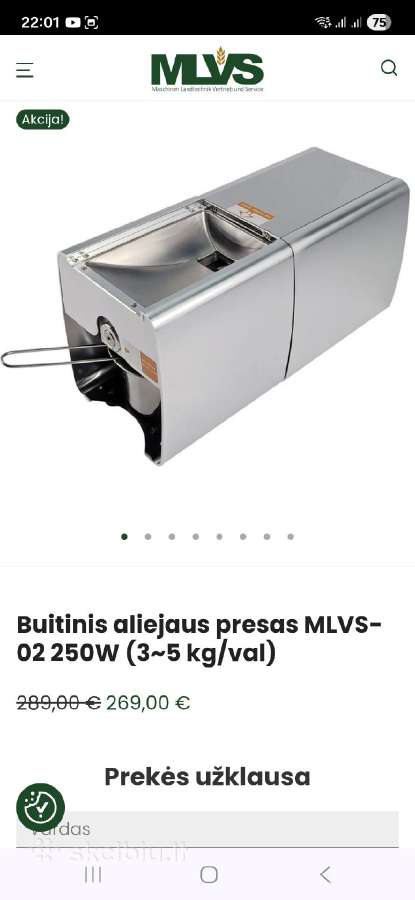 Parduodamas buitinis aliejaus presas Mlvs-02