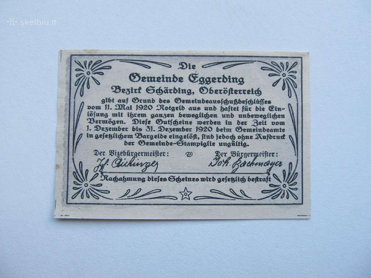 Notgeldas 30 heleriu , Eggerding Austrija , 1920 - nuotraukos Nr. 2