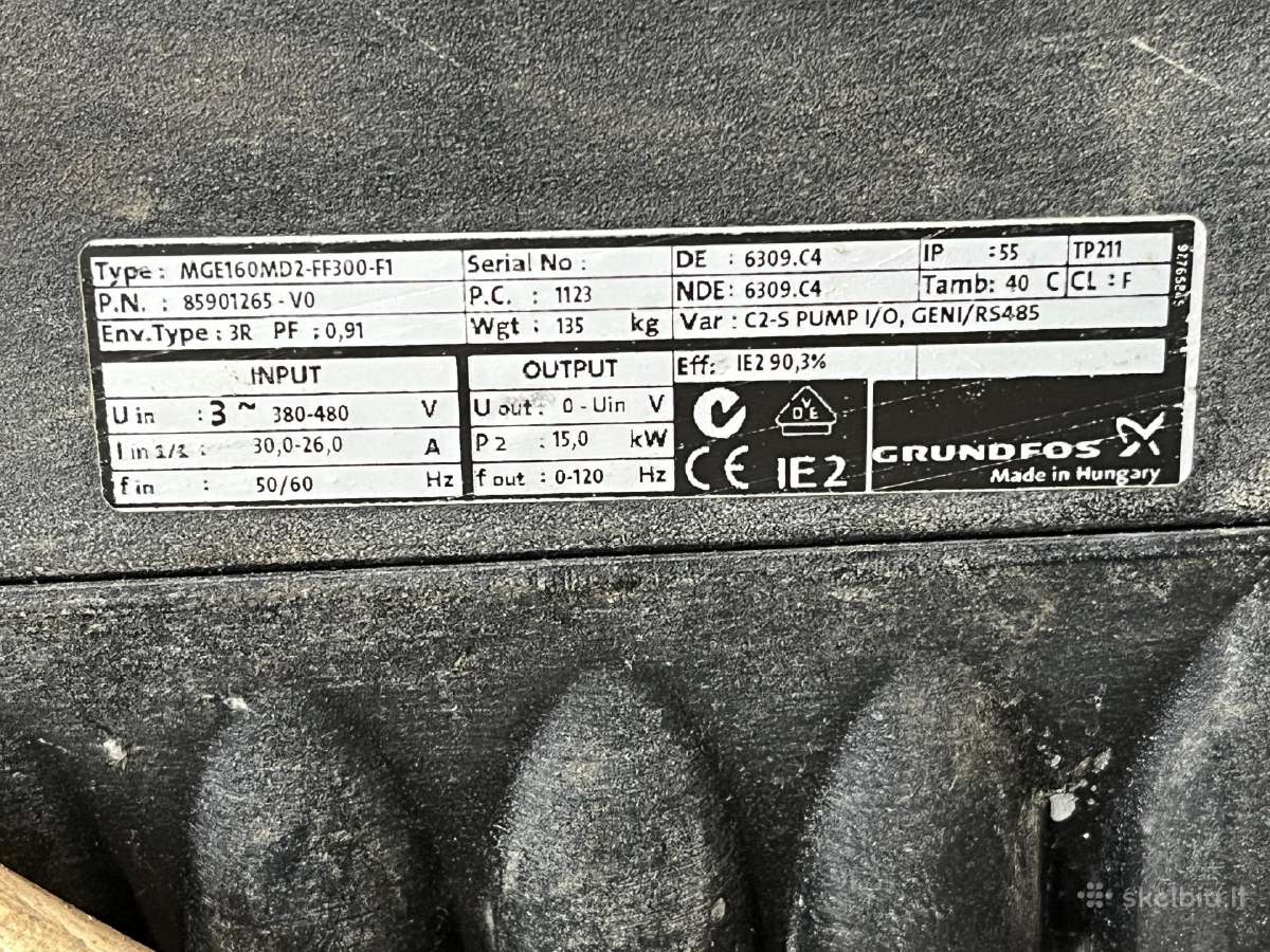 Grundfos 15kw el. variklis su dažnio keitikliu - nuotraukos Nr. 2