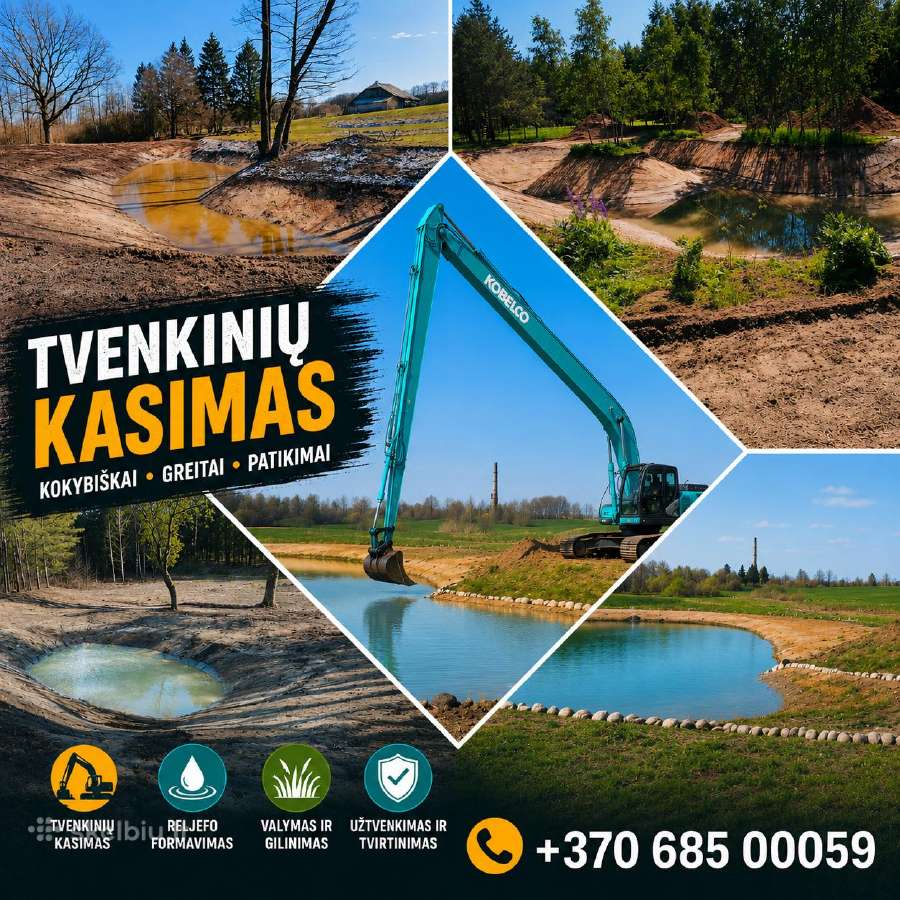Tvenkiniai: tvenkinių kasimas, gilinimas, valymas!