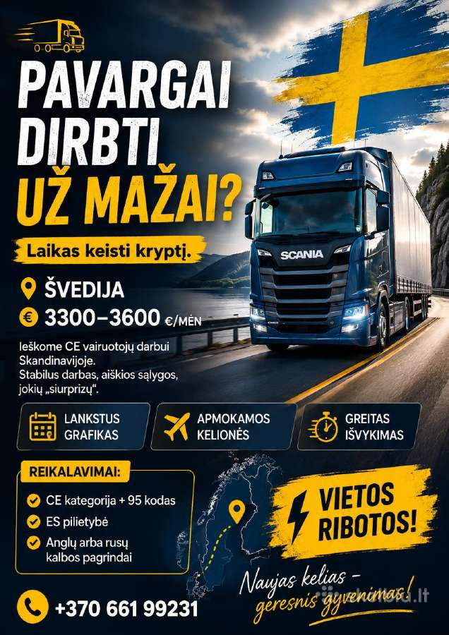 Ieškome CE vairuotojų darbui Švedijoje!