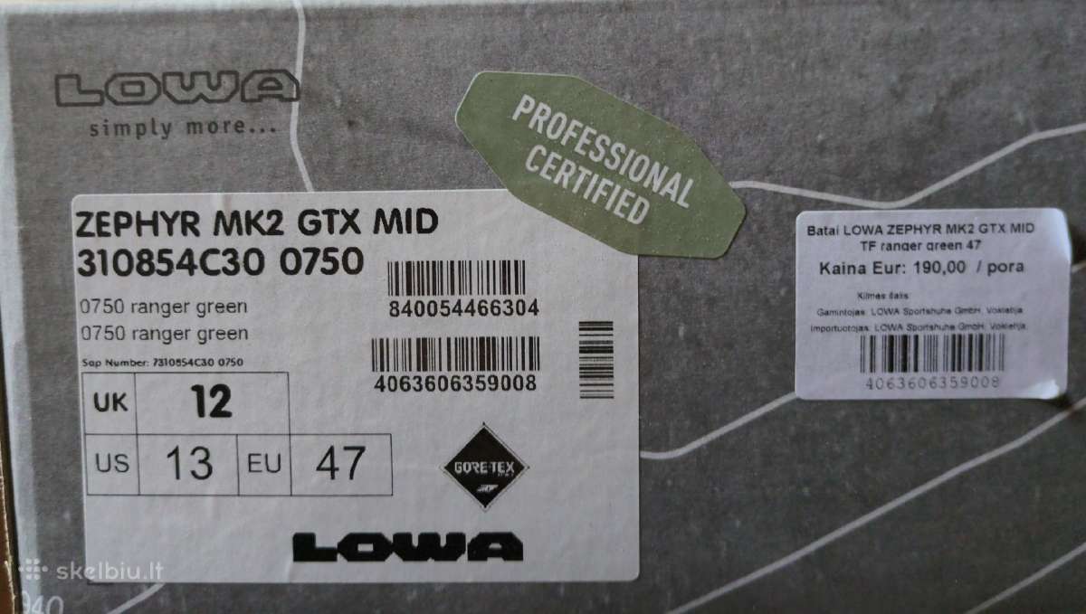 Lowa Zephyr Mk2 Gtx Mid Ranger Green Batai - nuotraukos Nr. 2