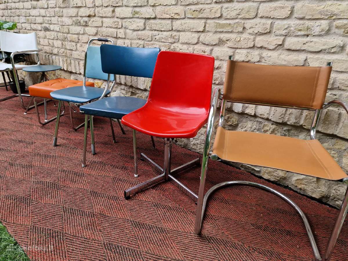 Vintažinės mid century Bauhaus st.kėdės,pufai - nuotraukos Nr. 8